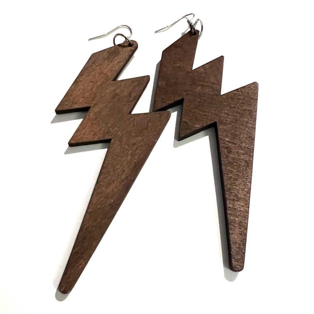 Vintage Wood Thunderbolt Earrings